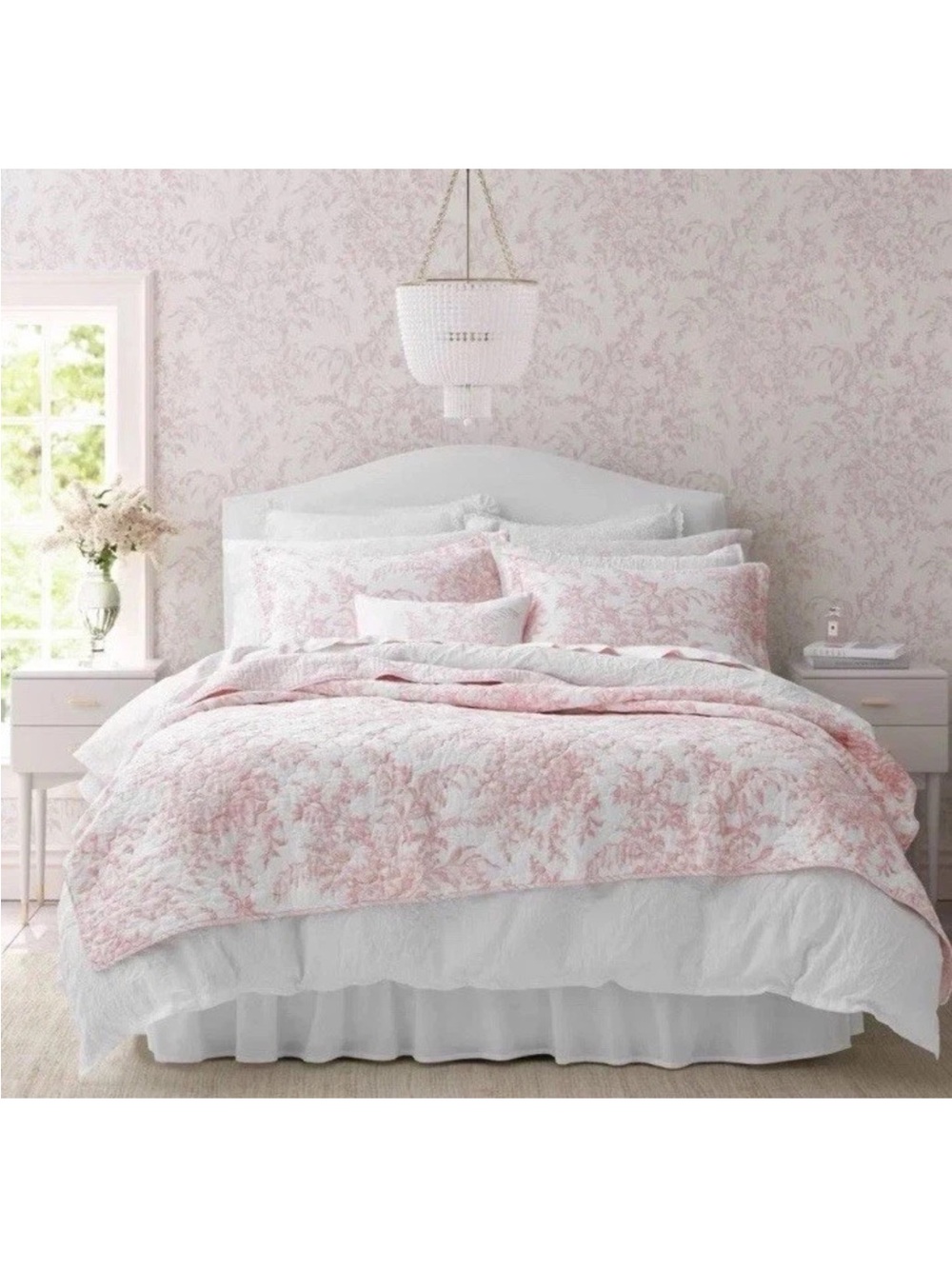Laura Ashley ~ Full/Queen PINK Bedford Cotton 3pc Floral Quilt Set Reversible